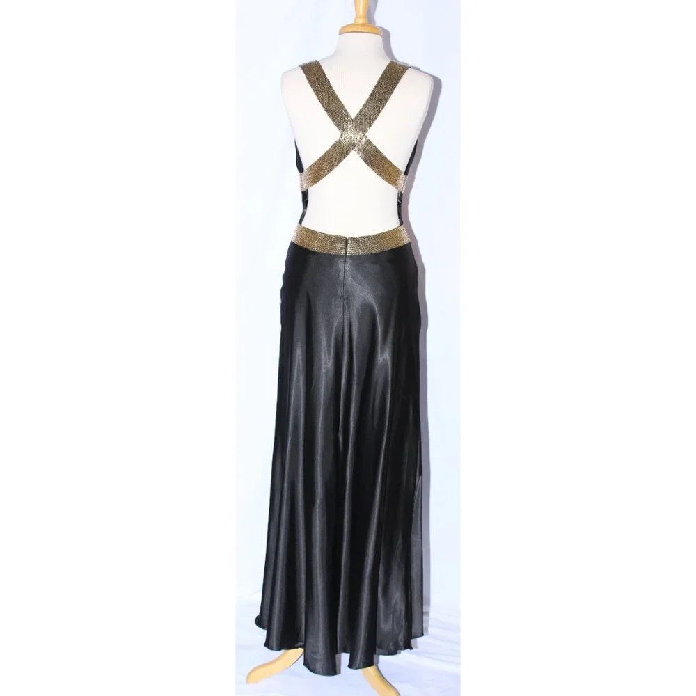MayQueen #456 Long Satin Beaded Prom or Evening Gown-Sizes 10-BLACK-NWT - Picture 2 of 5